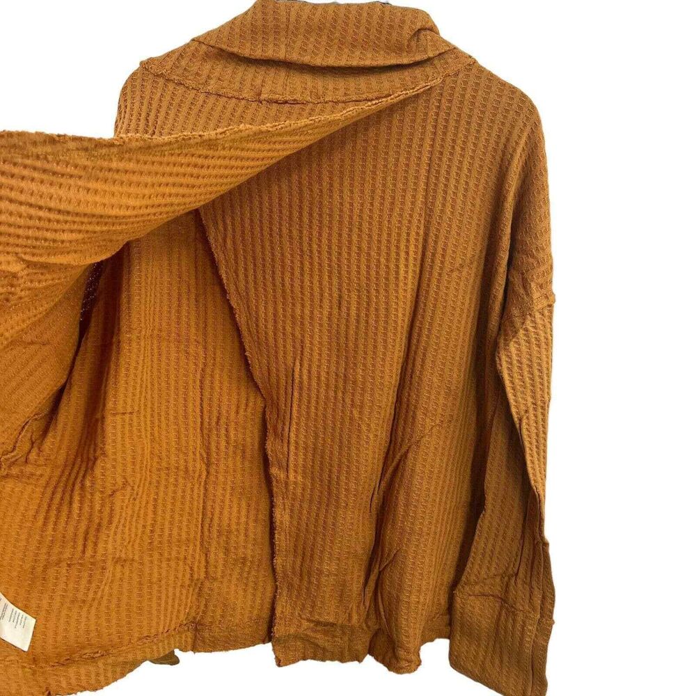 Free People Orange Juicy Long Sleeve Thermal Top Oversized Split Back Large New - Picture 3 of 6